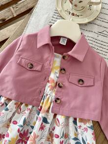 LMoss Kids 两件套女婴休闲碎花吊带连衣裙和棕色外套套装 - 彩色 - 查看 4