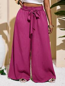 Slaydiva Plus Size Women Casual & Holiday & Minimalist & Colorful Textured Striped Green Straight Leg Pants - Red Violet - View 8