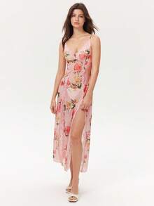 Elorette Women's Lace Patchwork Floral Print Casual Sleeveless Nightgown For Daily Wear - Multicolor - View 4