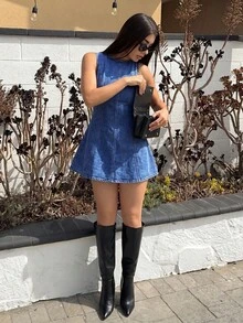 Sexy Backless Denim Mini Dress For Summer - Light Wash - View 7