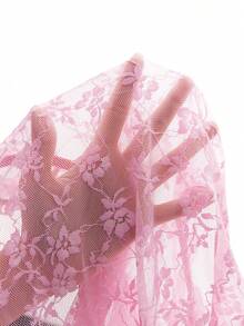 Elorette Pink Off-Shoulder Petal Sleeve Lace Patchwork Sheer Romantic Cute Elegant Sophisticated Women's Lingerie Bodysuit - Pink - View 6