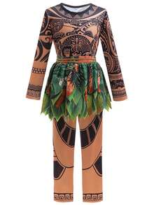 MINKOJA Kids Dress Up Set Halloween Cosplay Costumes Ocean Theme Party For Boys Printed Tattoos Shirt Pants 2pcs Outfits - Green - View 3