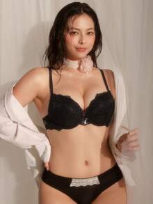 1pc Padded Lace Lift & Support Women's Underwire Bra Lingerie - Black - View 4