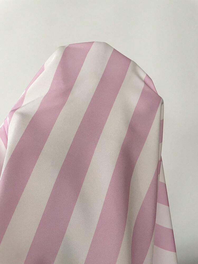 Plus Size Women Striped Contrast Color Round Neck Fashionable Versatile Blouse