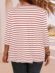 EMERY ROSE Plus Size Women Summer Vacation Striped 3/4 Sleeve Jacket, Autumn,Fall - Multicolor - View 2