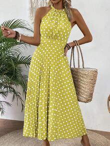 EMERY ROSE Gaun Maxi Tanpa Lengan Motif Polkadot untuk Wanita, Cocok untuk Liburan di Pantai. - Kuning - View 5