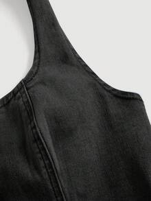SHEIN MOD Top de mujer de mezclilla con botones delanteros, espalda descubierta y cuello halter - Negro - Ver 4
