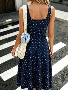 Pariaura Vestido de cintura con estampado elegante y de moda para mujer - Azul Marino - Ver 2