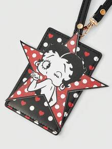 Betty Boop x SHEIN Betty 黑紅波點愛心卡通吊繩卡包 - 黑色 - 查看 3
