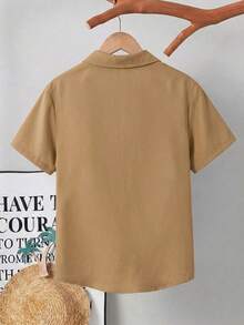 SHEIN Boys' Casual Comfortable Contrast Color Short Sleeve Shirt - Khaki - View 2
