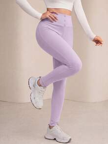 Modelyn Women's Solid Color High Waist Casual Versatile Daily Wear Leggings - Dusty Purple - View 3