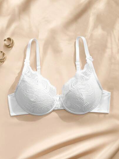 Charlaine Modern Water Wave Lace Underwire Padded Push-Up Balconette 3/4 Cup Comfortable Bra For Women