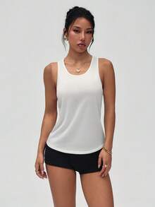SHEIN Dewbera 休闲百搭白色网眼修身运动背心 - 白色 - 查看 6