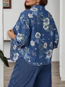 EMERY ROSE Mature Denim 大尺碼休閒花卉印花牛仔襯衫 夏季嘉年華服裝 通勤 度假 畢業 時尚 Y2k 可愛街頭風 Coquette 派對 婚禮 優雅商務休閒 女士商務 海灘 畢業 時尚大尺碼女款牛仔外套 附優雅花卉設計 長袖 鈕扣開合 花朵藍 - 藍色 - 查看 9