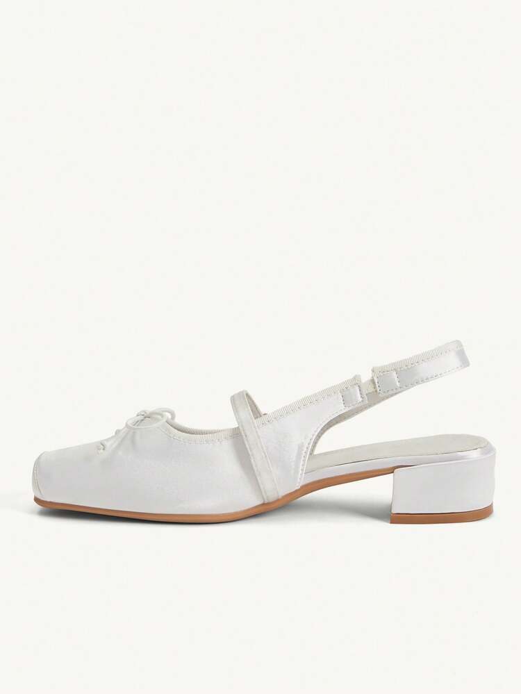 CUCCOO CHICEST Women Shoes Spring And Summer New Bow Elegant And Cute Square Toe Thick Heel Short Heel Gorgeous White Satin Women High Heel Shoes Commuter Office Outdoor Dating Party Wedding