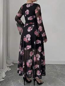 SHEIN CURVE+ 大码女式印花系带休闲派对连衣裙 - 彩色 - 查看 2