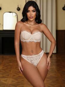 Seduluxe 2pcs Apricot Lace Bralette Set With Removable Straps - Apricot - View 6