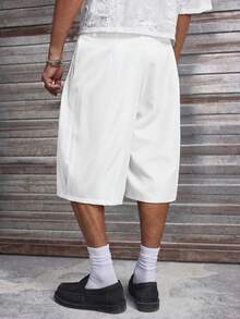 AXEPEAK Men's Solid Color Pleated Waist Belt Loop Casual Loose Summer Versatile Shorts - White - View 2