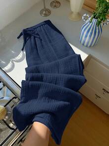 GalTyme Pantalones casuales y versátiles de uso diario con cordón en la cintura para mujer de talla grande - Azul Marino - Ver 8