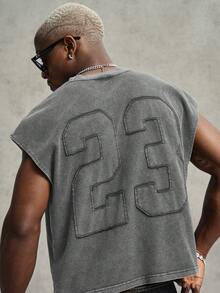 PAVTROS Camiseta de tirantes casual holgada con cuello redondo y bordado de letras para hombres, verano, vacaciones - Gris Oscuro - Ver 5