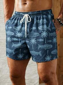 Manfinity KASUA Men's Drawstring Waist Coconut Tree Print Casual Beach Shorts, Holiday - Multicolor - View 4
