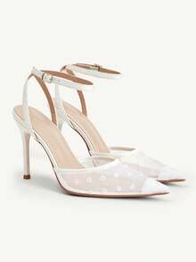 CUCCOO CHICEST Women Shoes Pointed Stiletto Beige Lace Love Mesh Ankle Strap Women's Shoes Simple Temperament Fashion Elegance Sexy Party Banquet Women's High Heels Shoes Women's Shoes - Taoxin net beige 11 # - View 5