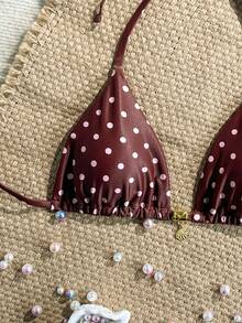 Swim Mod Random White Shell Print Halter Bikini Top, Sexy Swimwear Top For Summer Vacation Golf - Multicolor - View 4