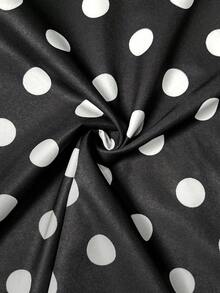 Franclia Polka Dot Print Halter Tie Back Ruched A-Line Mini Dress, Retro French Chic Style - Black - View 5