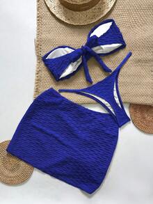 Swim Chiccia 3pcs Textured Strapless Starfish Bikini Sexy Swimwear Set - Blue - View 2