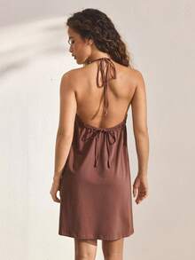 Ocili Áo ngủ hai dây kiểu Bohemian dành cho nữ, phối bèo nhún ở gấu, kiểu dáng tương phản. - Màu Đỏ Sâu - Xem 3