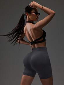 Slayform Slayform Women's High Waist Seamless Sports Shorts, Suitable For Daily Fitness - Dark Grey - View 3