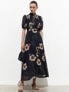 Aveloria Modichic Đầm ngắn tay xếp ly phía trước bằng vải chiffon thanh lịch, đa năng, thích hợp cho việc đi làm. - màu đen - Xem 5