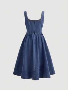Girlism Tween Girls Y2k Back-To-School Season Denim Sleeveless Loose Dress For Summer Rave Outfits Festival - Blue - View 2