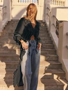 Aralina Váy maxi dài tay kiểu boho mùa đông, xếp ly phía trước. - màu đen - Xem 8