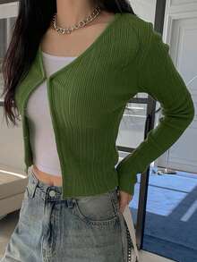 Dazy Tall Women's Solid Color Fitted Cardigan Sweater,Long Sleeve Tops,Fall Clothes Jacket - Green - View 6