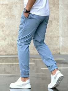 Manfinity Homme Men Slant Pocket Drawstring Waist Trousers - Dusty Blue - View 2