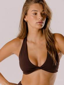 Aralina Áo croptop thể thao dáng suông cổ chữ V sâu, màu hồng pastel, hỗ trợ tốt, màu sắc tươi tắn. - màu nâu - Xem 9