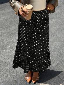 GalTyme Falda de lunares negros y blancos de talla grande - Blanco y Negro - Ver 3