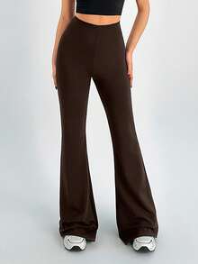 SHEIN Tall Women's High Waist Casual Versatile Flare Pants - Brown - View 3