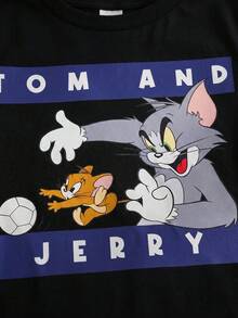 TOM & JERRY X SHEIN 2pcs/Set Baby Boy Casual Cartoon Graphic Round Neck Short Sleeve T-Shirt And Shorts Comfortable Outfit - Black - View 4