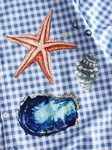 ROMWE MEN Men's Plaid Starfish Print Short Sleeve Casual Shirt - Multicolor - View 4