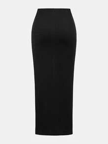 SHEIN 少女粉色碎花修身休闲舒适优雅背心和中长裙两件套 - 黑色 - 查看 7