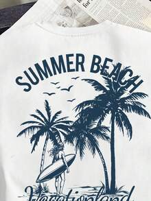 Tropical Plant & Leaf Print Loose Casual Sleeveless Top, Comfortable & Relaxed Fit, Graphic Print On Back, Suitable For Summer - White - View 2