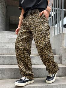 Manfinity EMRG Quần jean nam dáng rộng họa tiết da báo phong cách thường ngày, quần streetwear thời trang - Nhiều màu - Xem 1