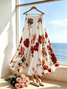 SHEIN Franclia Floral Print Casual Skirt, Suitable For Summer Outdoor Travel, Daily Wear, Commute, Business, Party And Date - Multicolor - View 1