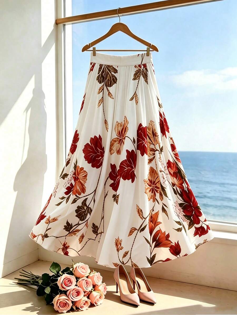 SHEIN Franclia Floral Print Casual Skirt, Suitable For Summer Outdoor Travel, Daily Wear, Commute, Business, Party And Date - Multicolor - View 1