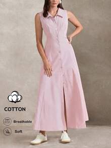 xheBriarwyn Vestido camisero casual de mujer de una sola hilera sin mangas a rayas, atuendos de verano para mujer, atuendos de primavera para mujer, atuendos de vacaciones de verano, Día de San Valentín, Día de San Patricio para mujer, atuendos de vacaciones en la playa para mujer, atuendos para salir, vestido de Día de San Valentín, vestidos de noche de lujo para bodas, vestidos casuales para mujer, vestidos formales para mujerxhe - Rosa Pálido - Ver 4