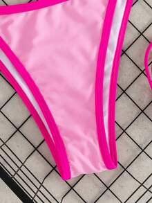 Swim Vcay 女款夏季海灘掛脖綁帶性感比基尼泳衣套裝 - 粉色 - 查看 6