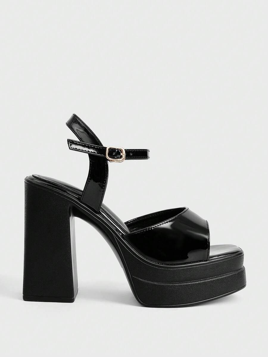 Sugerpunk Giày sandal cao gót hở mũi thời trang và gợi cảm dành cho nữ, phong cách punk gothic thanh lịch, thiết kế quai đơn đính kim loại, đế dày chống thấm nước, gót chunky, giày slip-on mùa xuân/hè dành cho các bữa tiệc hộp đêm/lễ hội. - màu đen - Xem 1