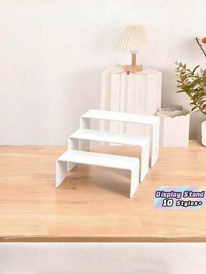 3/4/5-Piece Acrylic Display Stand Set, White Organizer For Collectibles, Desserts, Figurines, Cupcake & Candy Sticks, Rectangular Layered Desktop Shelf For Home, Kitchen, Office, Dorm Storage & Decoration
